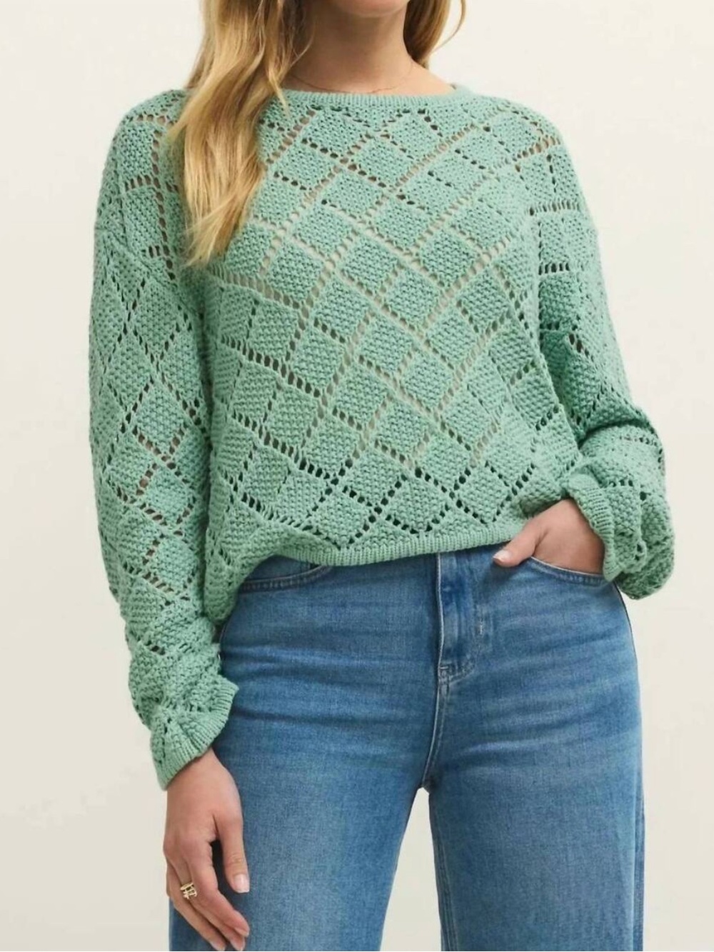 Z Supply Hullen Crochet Pointelle Sweater In Crystal Green NWT Size XL